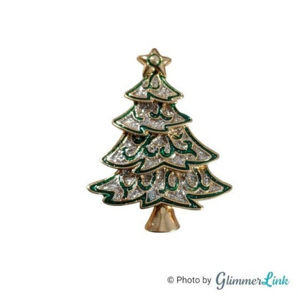 Christmas Tree Brooch Green Enamel Gold Tone Holiday Pin Boxed NWOT